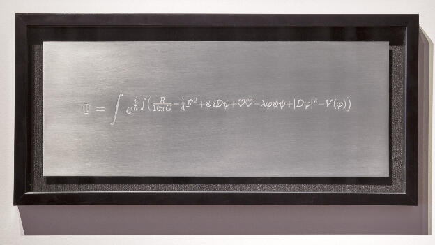 The Language of the Universe [Turok 2012; Main 1998], 2016, engraving on hand-polished aluminium, 19 x 7